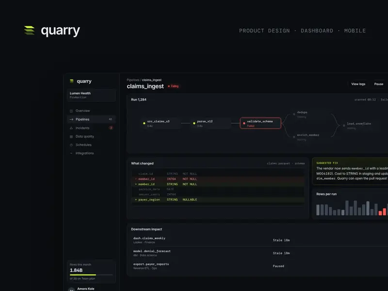 Quarry dark-mode dashboard