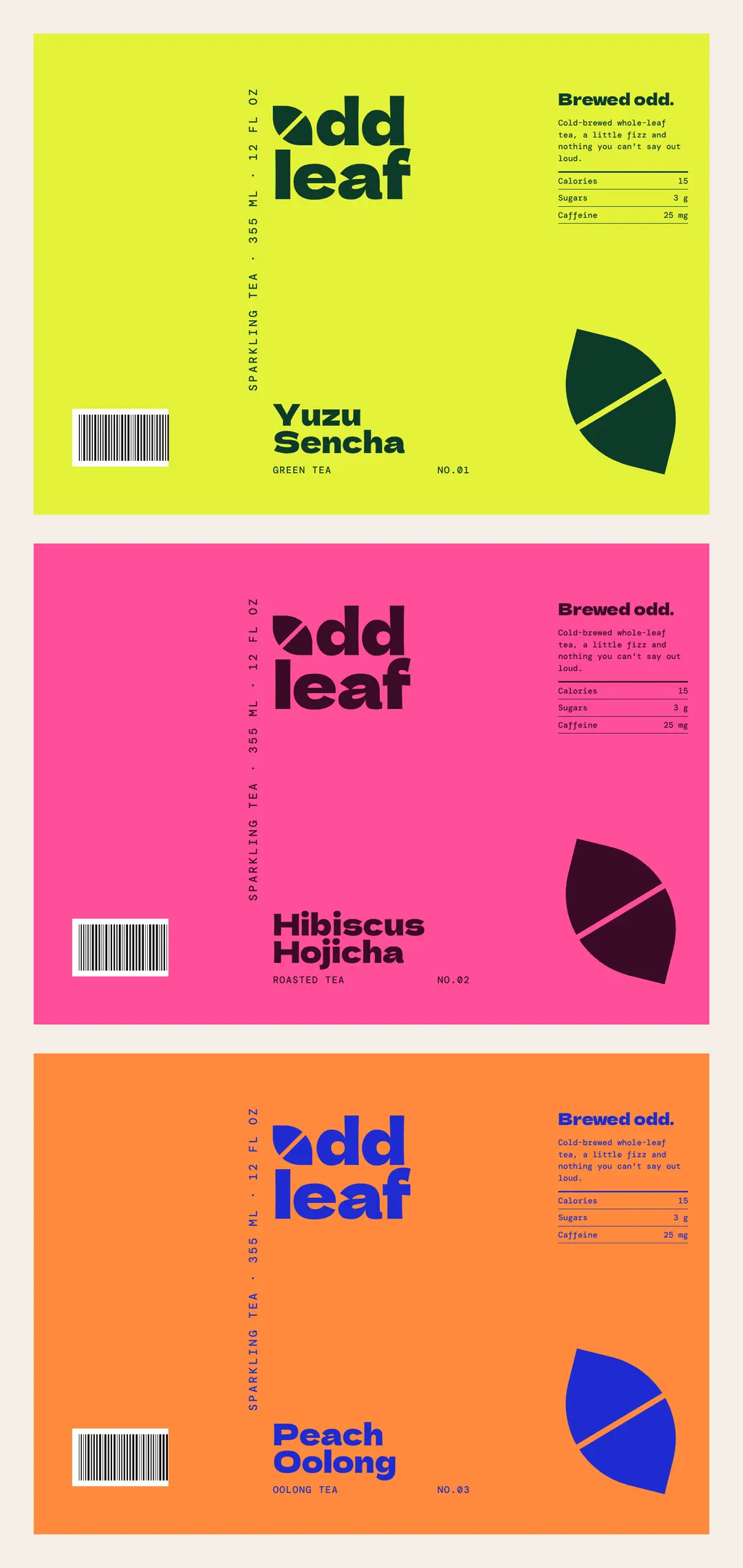 Flat print artwork for all three Odd Leaf can labels