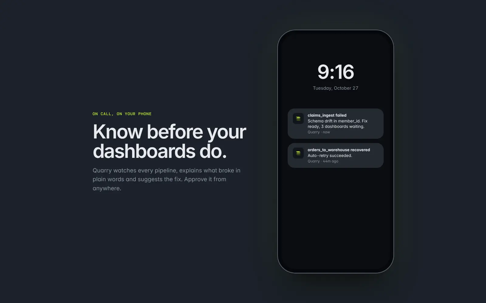 Quarry push notifications on a phone lock screen
